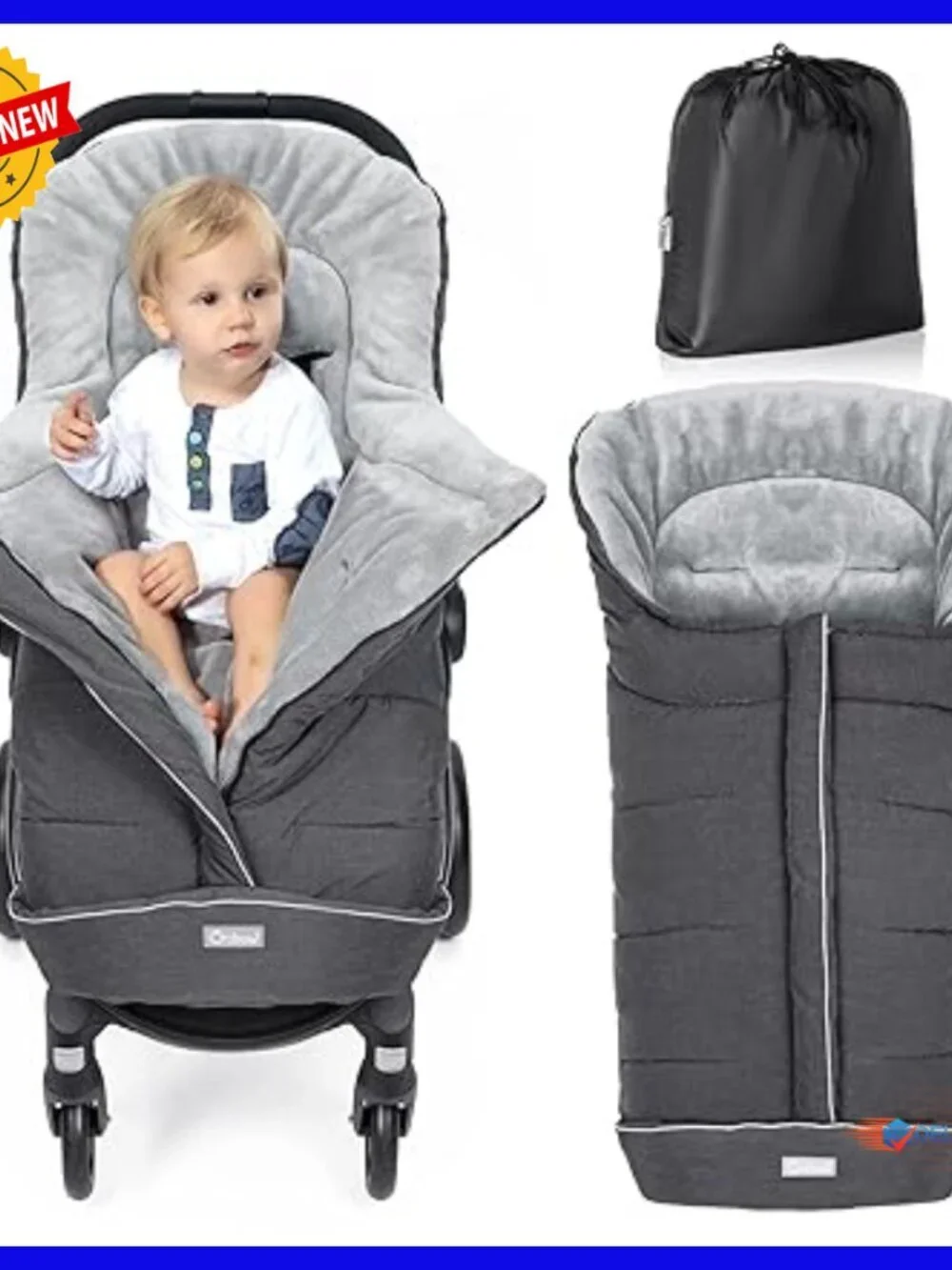 Winter Stroller Footmuff Bunting Bag with Coral Fleece Lining Water-Repellent